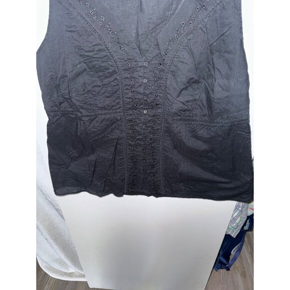 St.John's Bay top plus size 1X peasant boho short sleeve black button up - Picture 3 of 7